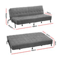 Artiss Sofa Bed 3-Seater 1.9m Grey Innerspring Couch Futon