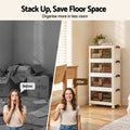 Artiss 4-Tier Foldable Storage Cabinet Stackable Box Clear Magnetic Door White