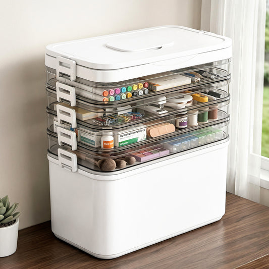 Artiss 5 Tier Portable Storage Box Clear Plastic Detachable