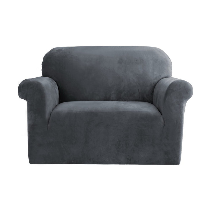 Artiss Sofa Cover 1 Seater Velvet Grey Couch Protector