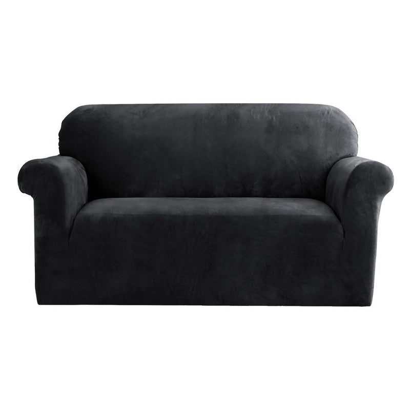 Artiss 2 Seater Sofa Cover Velvet Black Couch Slipcover