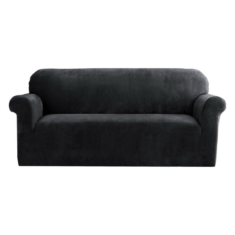 Artiss Sofa Cover 3 Seater Velvet Black Couch Protector