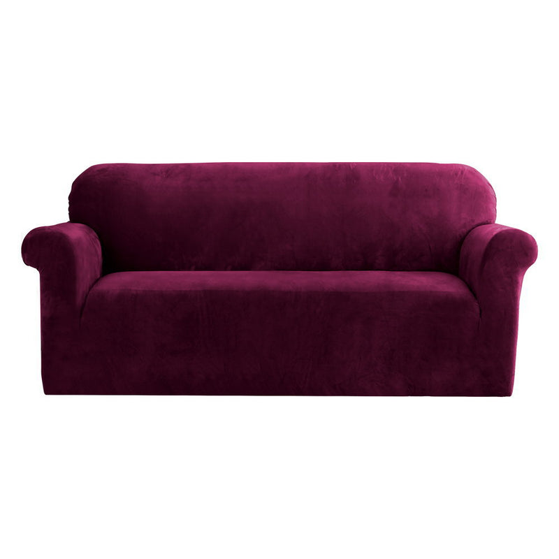 Artiss 3 Seater Sofa Cover Velvet Ruby Red Couch Protector