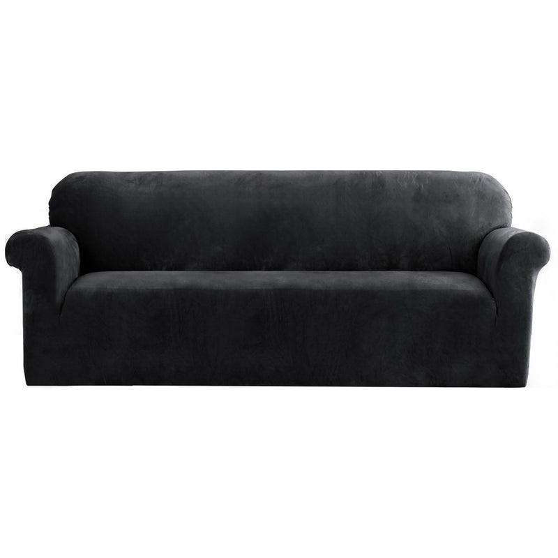Artiss 4 Seater Sofa Cover Couch Velvet Black