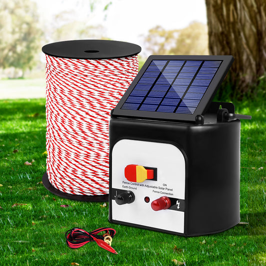 Giantz Solar Fence Energiser 8KM Electric 500M Poly Rope