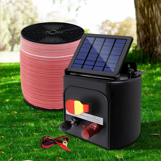 Giantz 3KM Solar Electric Fence Energiser 1200M Poly Tape
