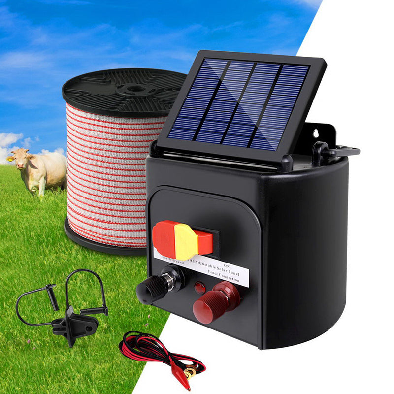 Giantz Solar Fence Energiser 3KM 400M Poly Tape Insulator