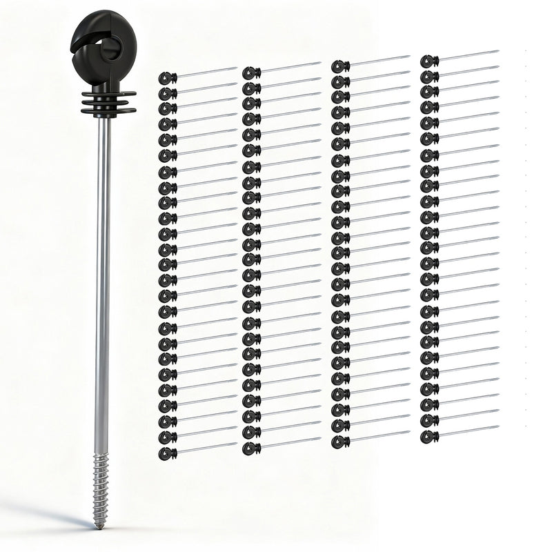 Giantz Electric Fence Ring Insulators 100pc Screw Insulator Black