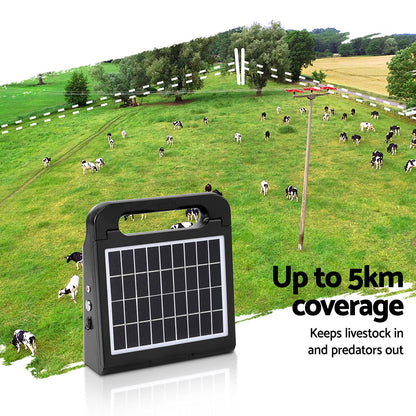 Giantz 5km Electric Fence Energiser Solar Energizer Charger Farm Animal 0.15J