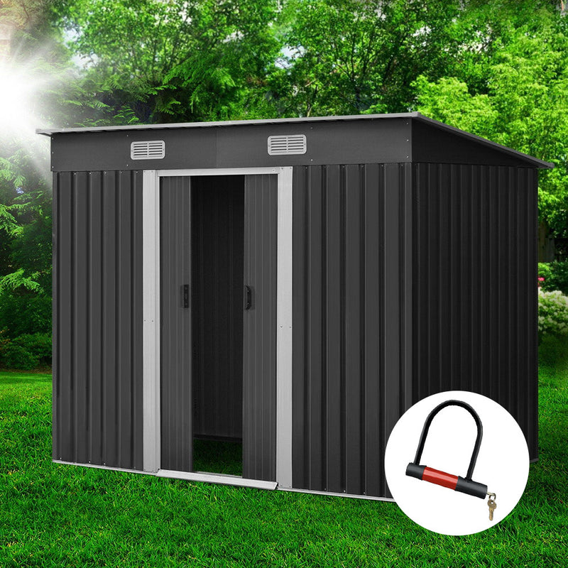 Giantz Garden Shed 2.38x1.31m Metal Outdoor Storage Sliding Door