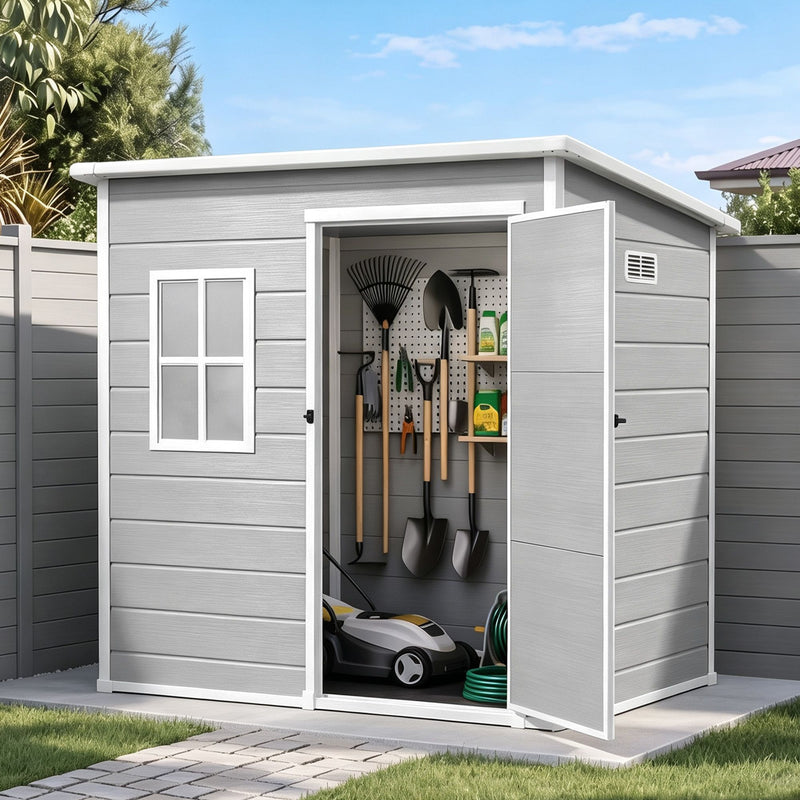Giantz Garden Shed Outdoor Storage Box 1.87x1.28M Resin Tool Shed Backyard Grey