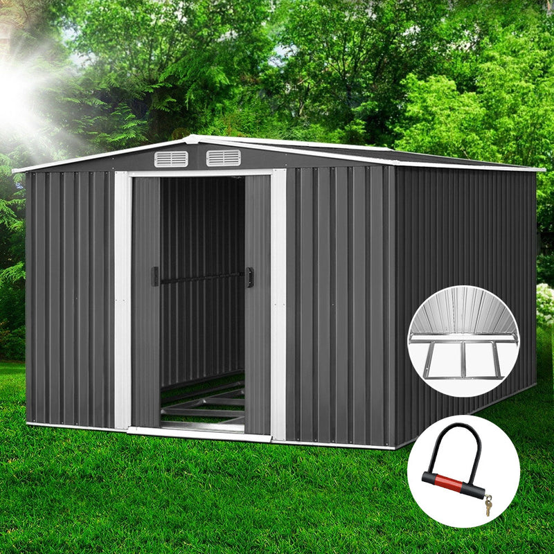 Giantz Garden Shed 2.58x3.14M Metal Base Outdoor Storage Sliding Door