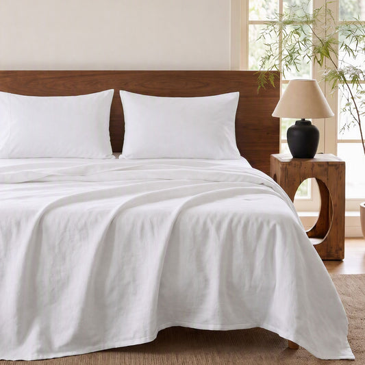 Giselle Queen 500TC Cotton 4Pcs Sheet Set with 40cm Extra Deep Pocket for Thick Mattresses Sateen Weave for Sweaty Nights White