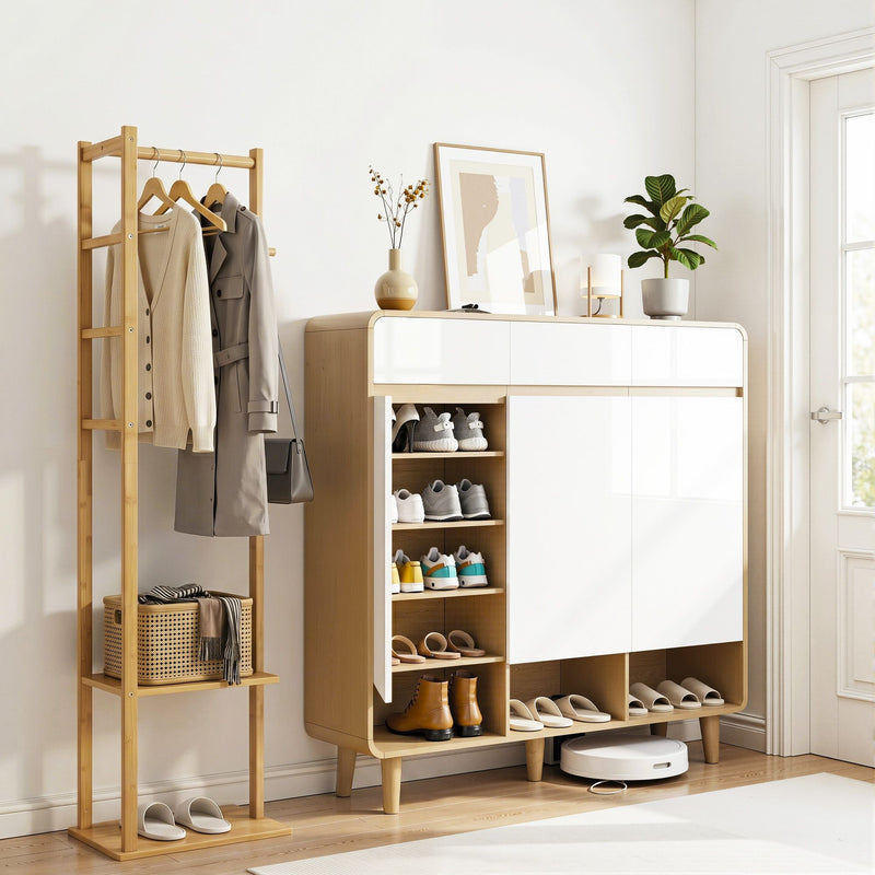 Artiss Shoe Rack Cabinet White Pine Bamboo Wood Storage Shelf