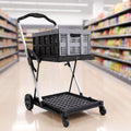 Artiss Shopping Trolley with Wheels 2 Layer w/1 Crate Foldable Trolley Grey
