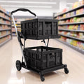 Artiss Shopping Trolley with Wheels 2 Layer w/2 Crates Foldable Trolley Black
