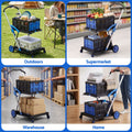 Artiss Shopping Trolley with Wheels 2 Layer w/2 Crates Foldable Trolley Blue