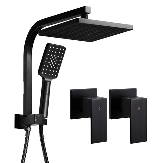 Cefito 8" Square Rain Shower Head Set Black Twin Tap Handheld