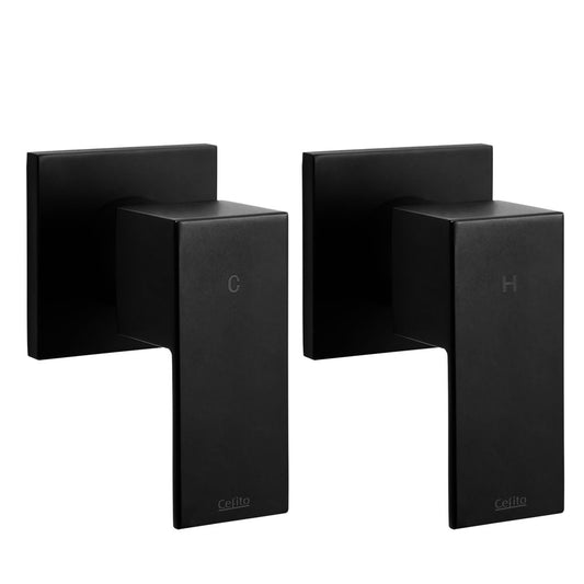 Cefito Twin Shower Bath Taps Brass Hot Cold Black Wall Mount