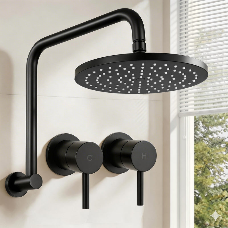 Cefito 9'' Rain Shower Head Wall Tap Twin Swivel Bathroom