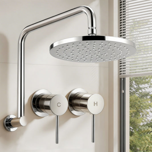 Cefito 9" Rain Shower Head Twin Swivel Tap Silver Bathroom