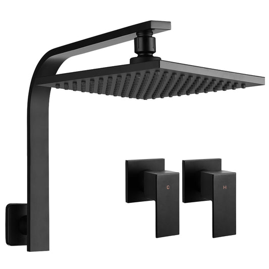 Cefito 8" Rain Shower Head Square Black Wall Arm Twin Tap