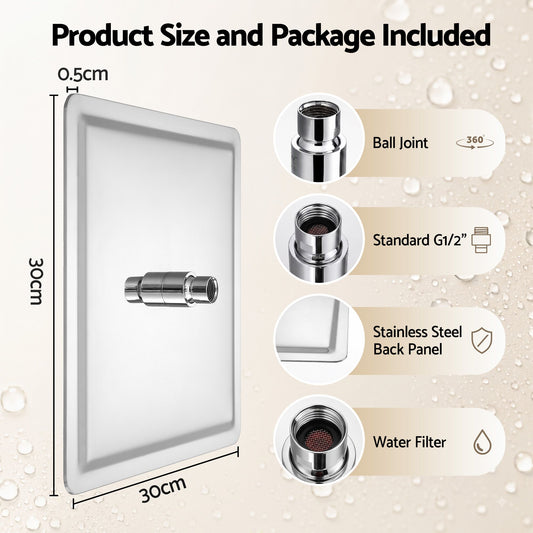 Cefito 12" Extra Large Rain Shower Head, Air-in Tech for Low Water Pressure, Anti-Clog Silicone Jets for Hard Water Scale, 360° Swivel, DIY Renters Install, 304 Stainless Steel