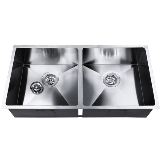 Cefito Kitchen Sink 86x44cm Double Bowl Stainless Steel Silver