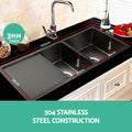 Cefito Kitchen Sink 100x45cm Double Bowl Nano Black Stainless