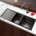 Cefito Kitchen Sink 100x45cm Double Bowl Nano Black Stainless