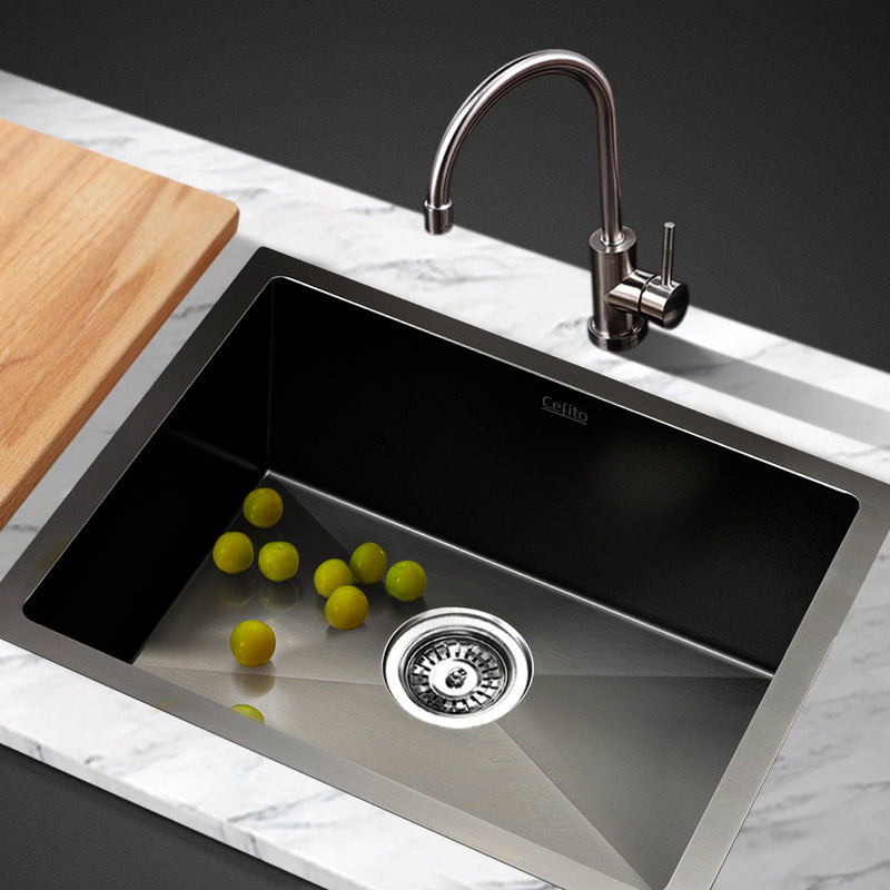 Cefito Kitchen Sink 45x30cm Stainless Steel Single Bowl Black