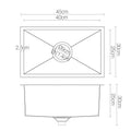 Cefito Kitchen Sink 45x30cm Stainless Steel Single Bowl Black