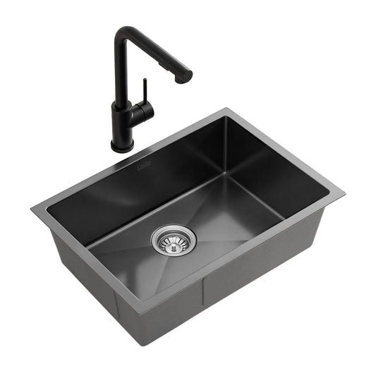 Cefito 30x45cm Stainless Steel Sink Single Bowl Black Mixer Tap