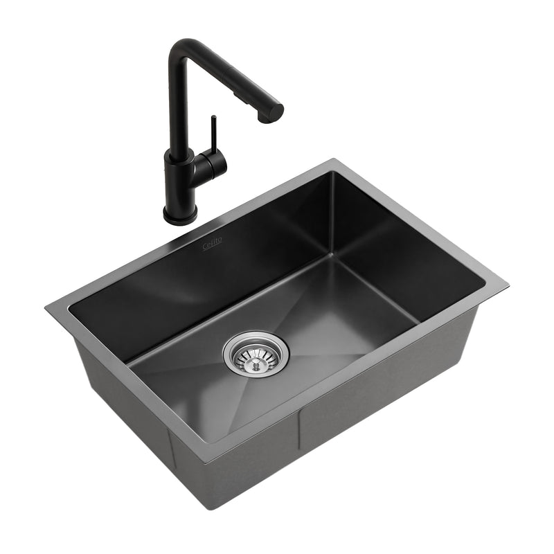 Cefito 30x45cm Stainless Steel Sink Single Bowl Black Mixer Tap