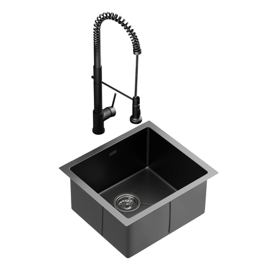 Cefito Stainless Steel Sink 51x45cm Single Bowl Black Mixer Tap