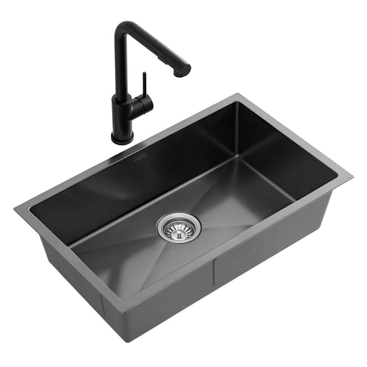 Cefito Stainless Steel Sink 60x45cm Single Bowl Pull Out Tap