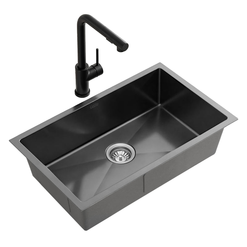 Cefito Stainless Steel Sink 60x45cm Single Bowl Pull Out Tap