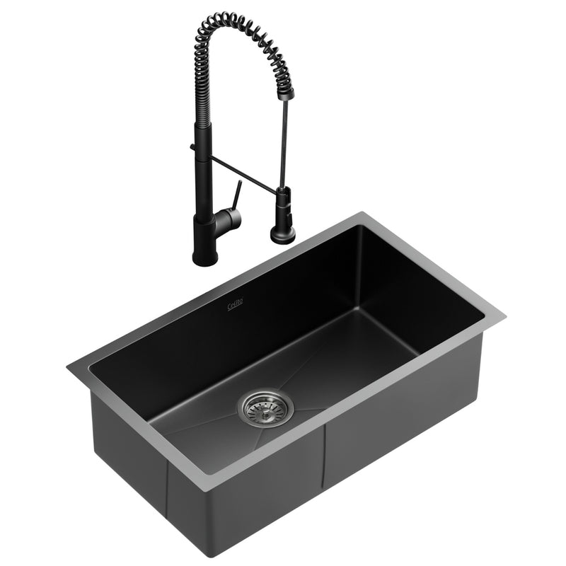 Cefito Stainless Steel Sink 70x45cm Single Bowl Pull Out Mixer