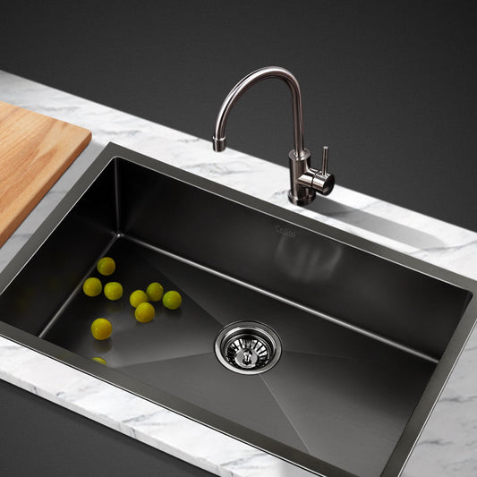 Cefito Kitchen Sink 70x45cm Stainless Steel Single Bowl Black