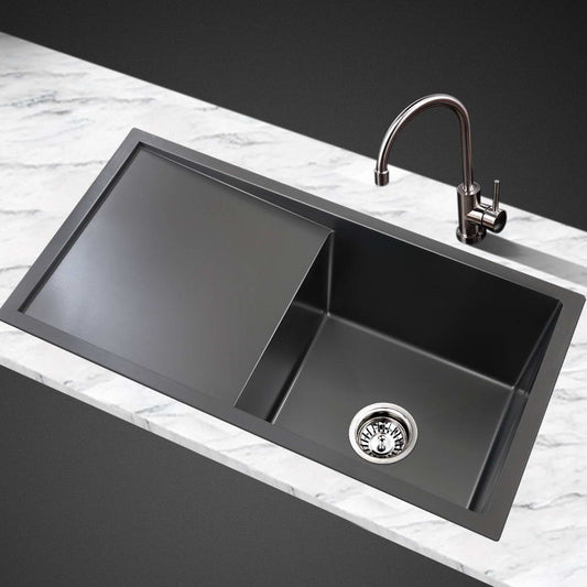 Cefito Kitchen Sink 75x45cm Stainless Steel Single Bowl Black