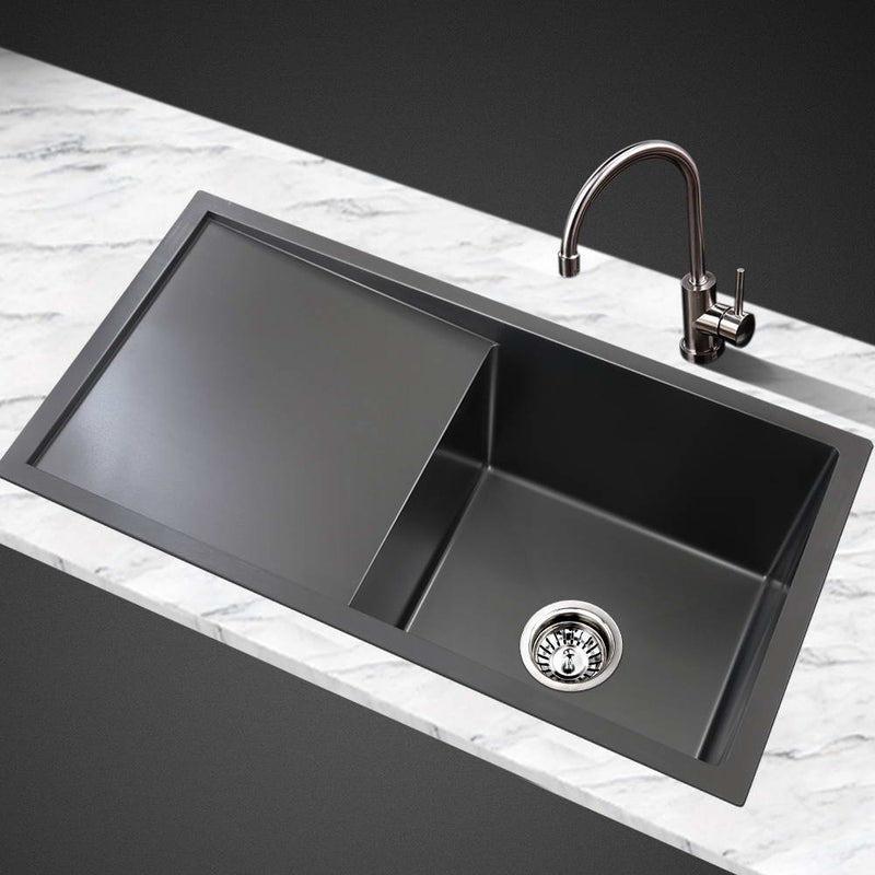 Cefito Kitchen Sink 75x45cm Stainless Steel Single Bowl Black