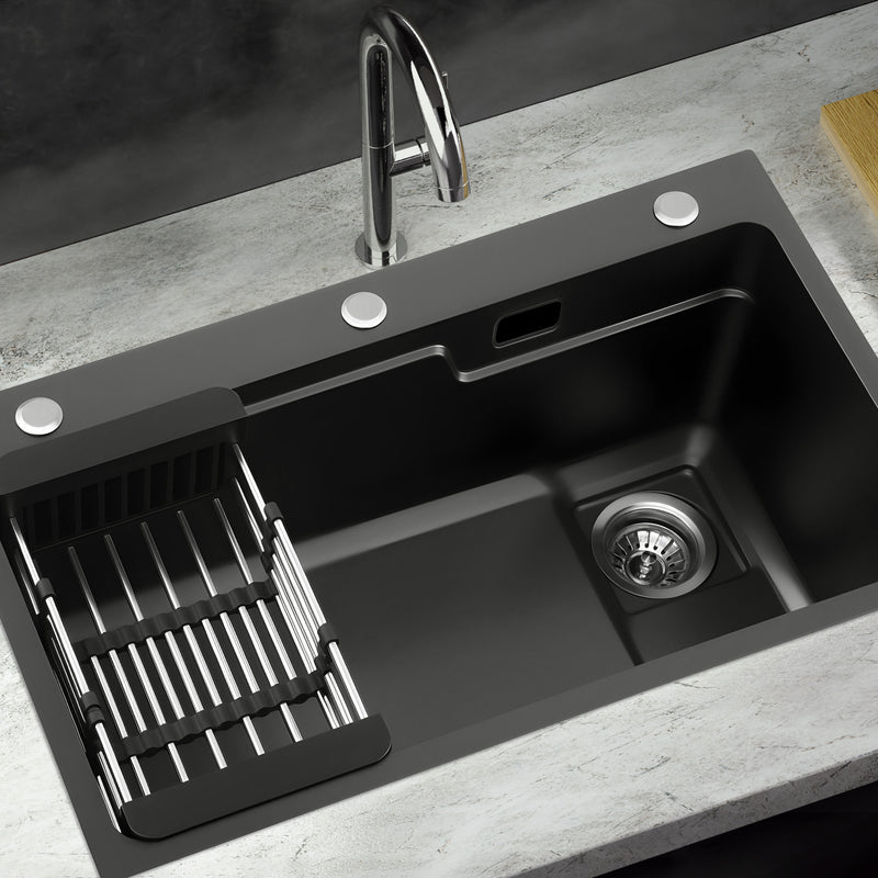 Cefito Kitchen Sink 75x45cm Stainless Steel Single Bowl Black