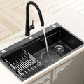 Cefito Stainless Steel Sink 75x45cm Black Pull Out Mixer Tap