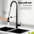 Cefito Stainless Steel Sink 77x45cm Double Bowl Black Pull Out Tap