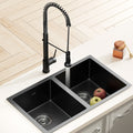 Cefito Stainless Steel Sink 77x45cm Double Bowl Black Pull Out Tap