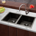 Cefito Kitchen Sink 77x45cm Stainless Steel Double Bowl Black