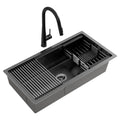 Cefito Stainless Steel Sink 81x45cm Black Single Bowl Pull Out Tap