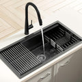 Cefito Stainless Steel Sink 81x45cm Black Single Bowl Pull Out Tap