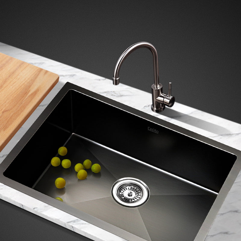 Cefito 60x45cm Stainless Steel Kitchen Sink Single Bowl Black