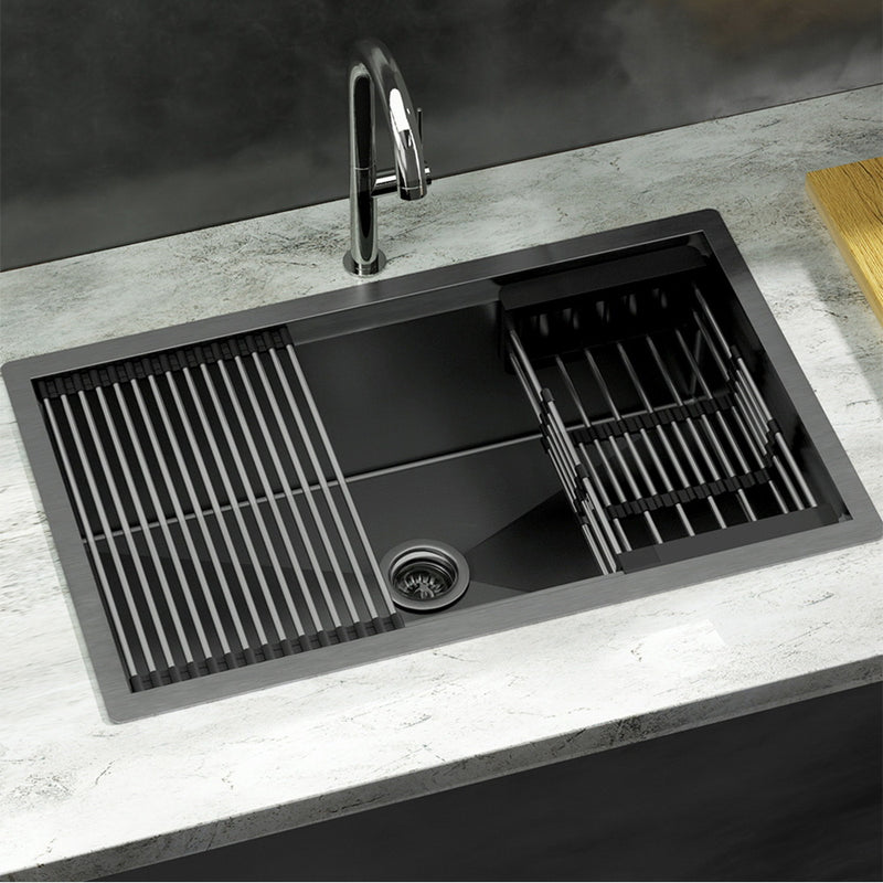 Cefito Stainless Steel Kitchen Sink 70x45cm Single Bowl Black